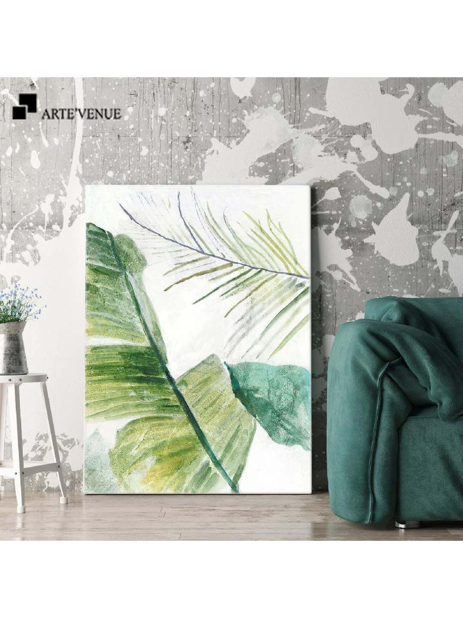 ARTE'VENUE Tropical Greenery Green & White Canvas Wall Art - Set of 1 (10 X 14 inch)