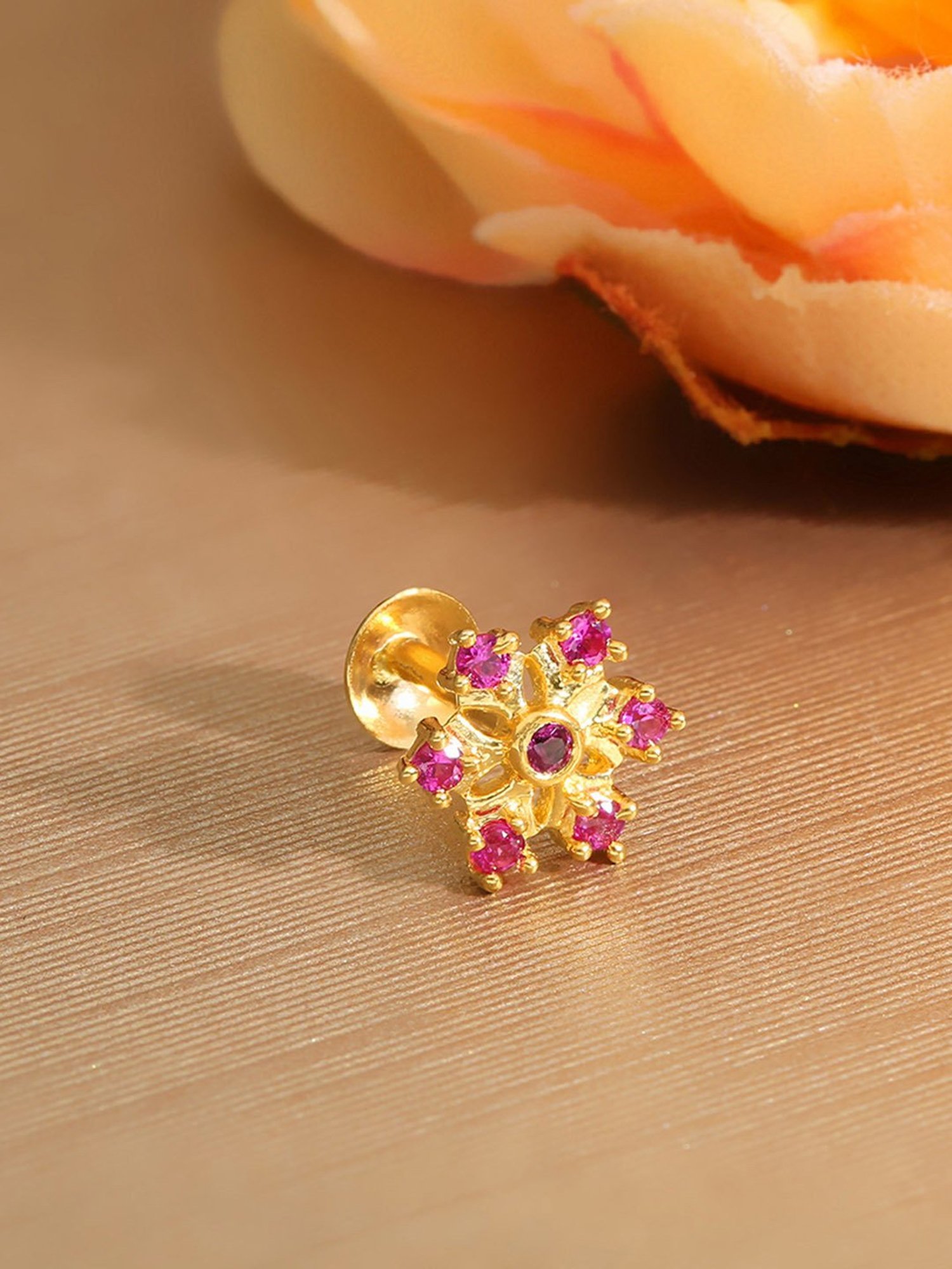 Malabar Gold and Diamonds 22k Gold Floral Nosepin for Women