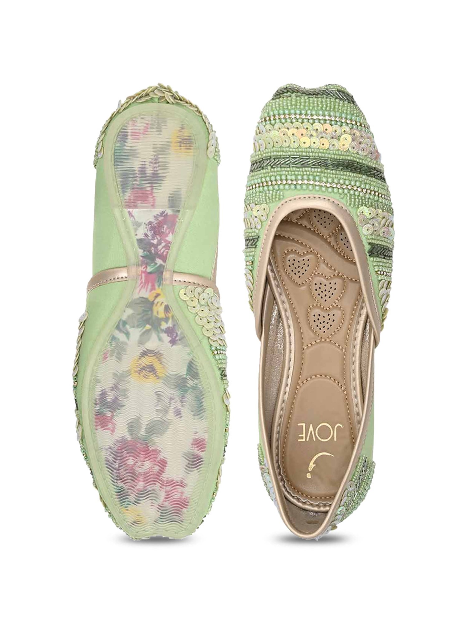 Jove Women's Fern Green Ethnic Juttis