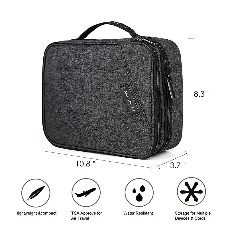 Electronic Organizer Double Layer Travel Cable Organizer Cases Electronics Accessories Storage Bag for 105 inch iPad Pro iPad air Cables Kindle Black