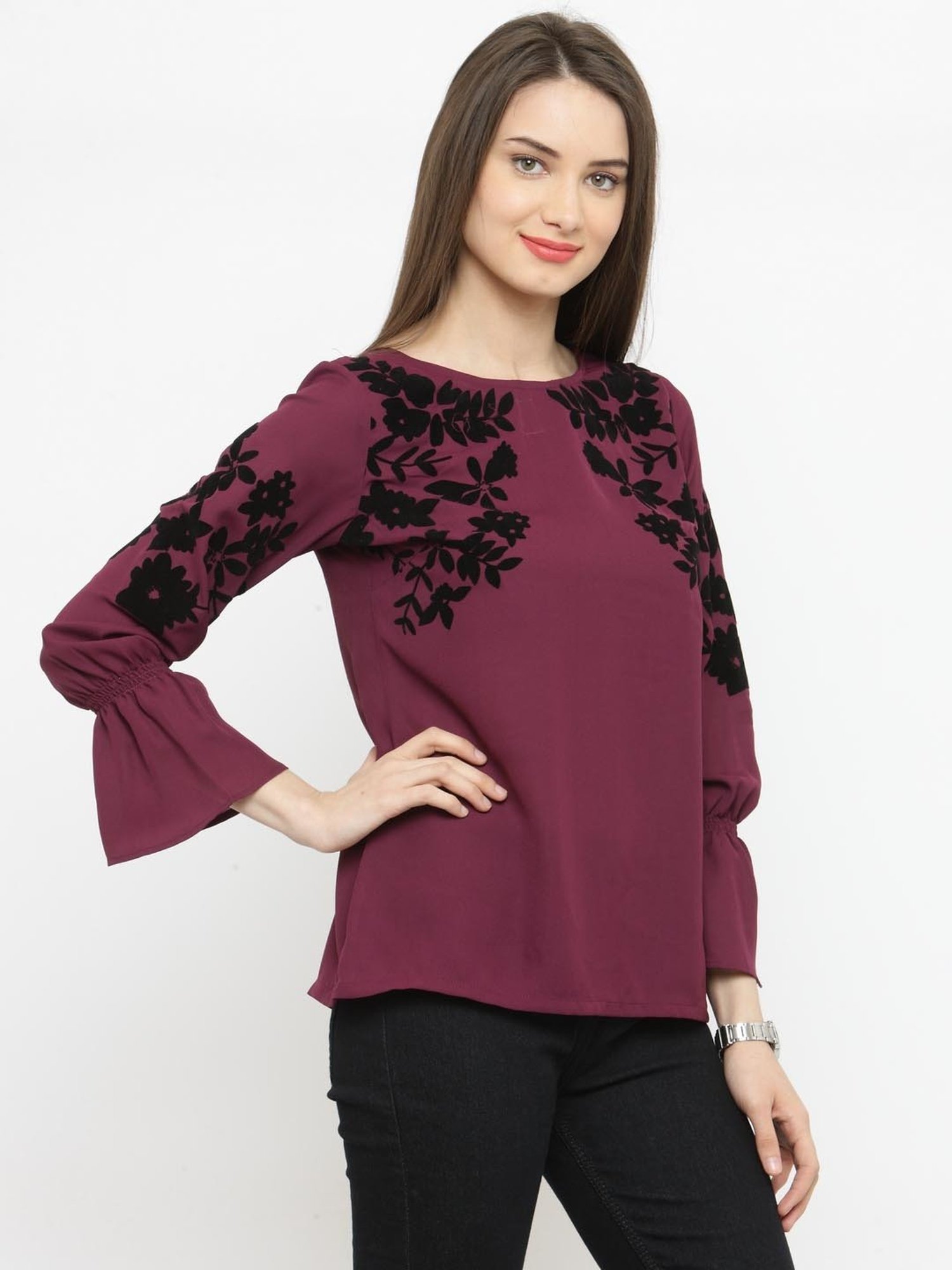 Melon by PlusS Burgundy Floral Print Top