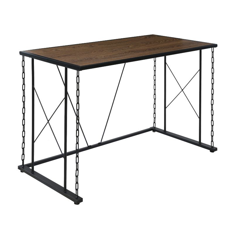 Folsom Ridge Writing Desk Black Steel Hickory Oak Wood Grain Finish Brown - OneSpace