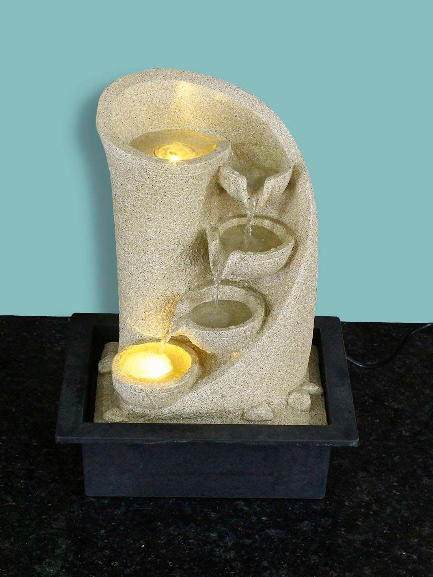CHRONIKLE Cream Polyresin Table Top 3 Designer Steps Waterfall Fountain