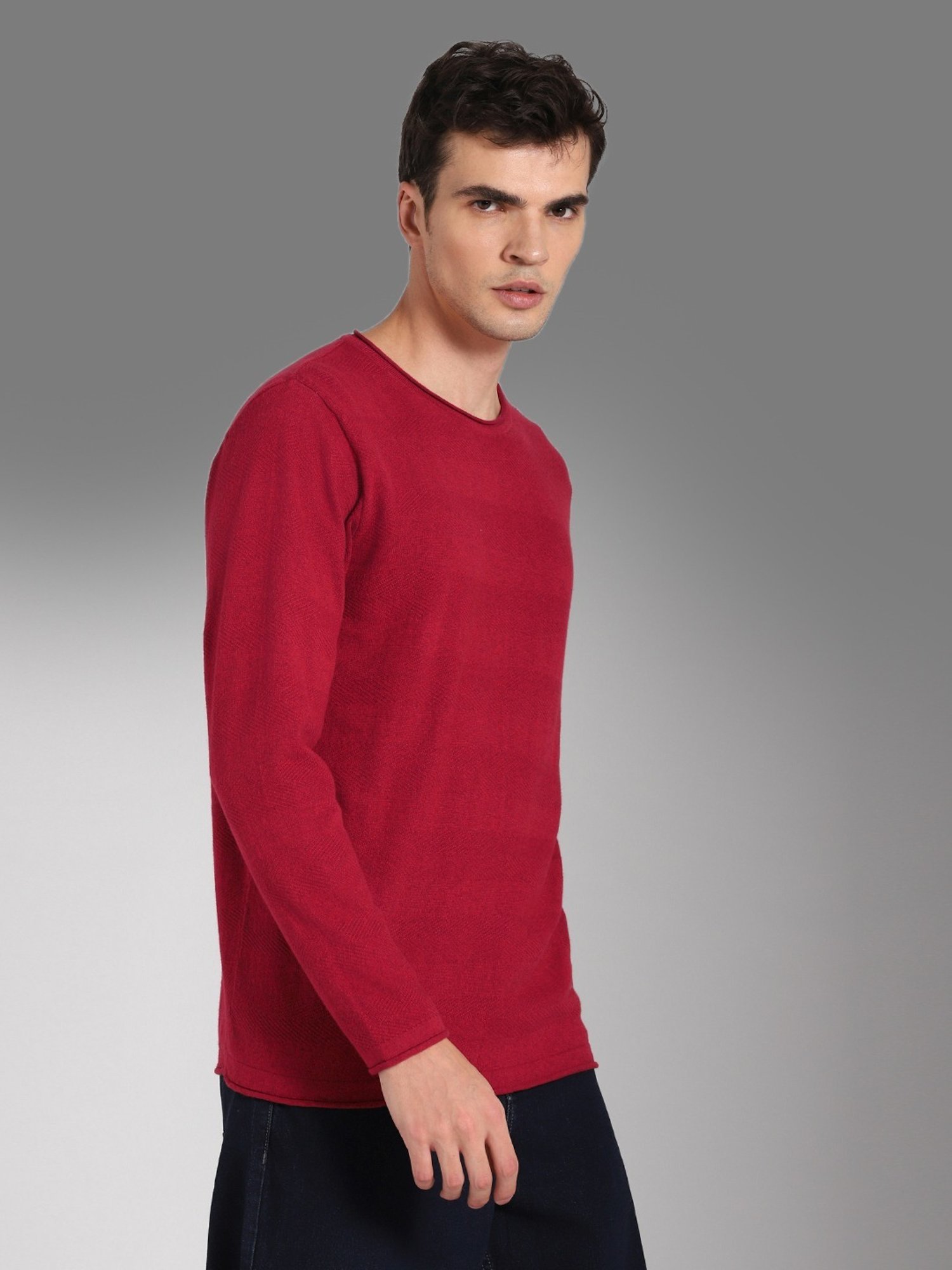 High Star Red Cotton Regular Fit Sweater