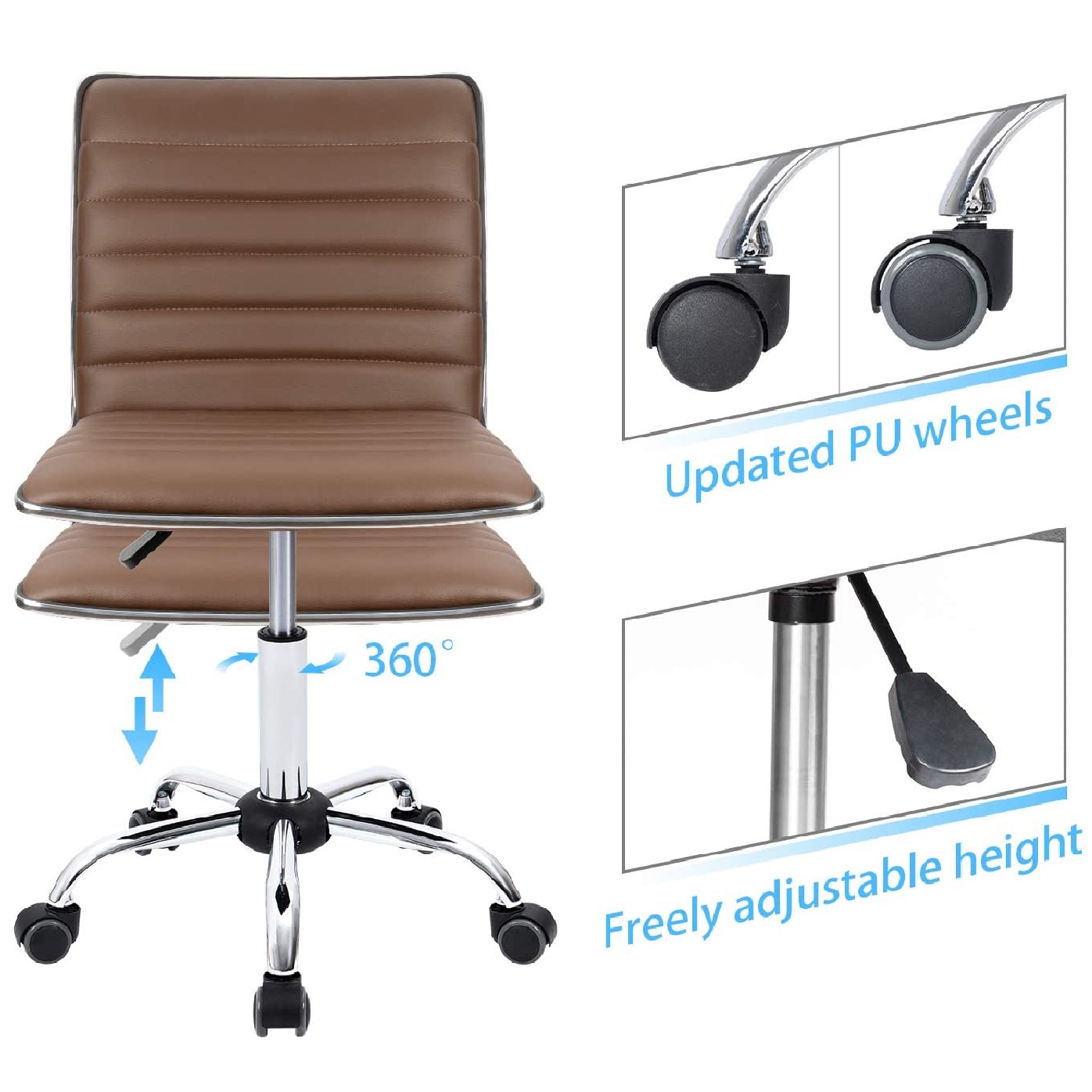 Furmax Mid Back Task Chair, Low Back PU Leather Swivel Office Desk Chair, Computer Chair with Armless Ribbed Soft Upholstery (Grey)