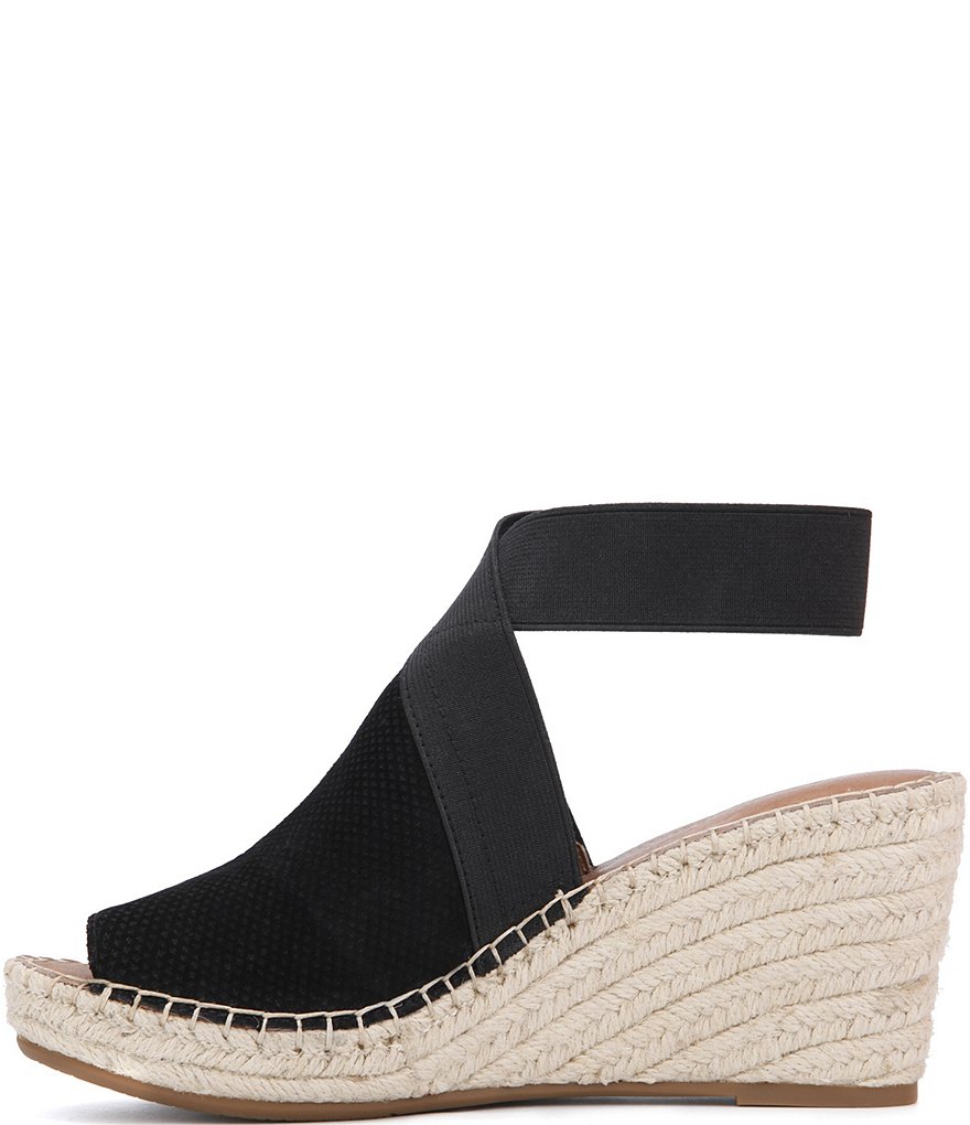 Gentle Souls Charli Suede Elastic Ankle Espadrille Wedge Sandals