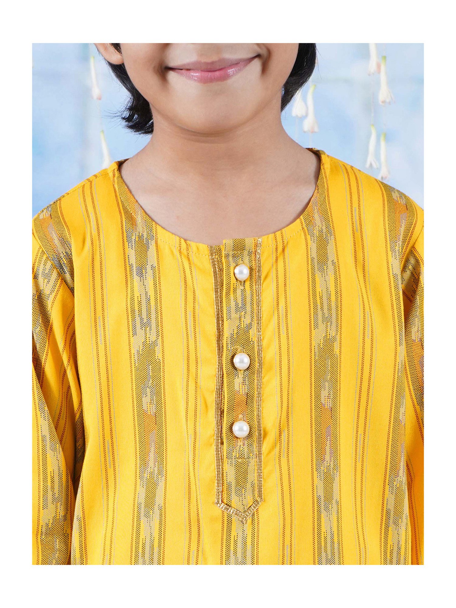 Little Bansi Kids Yellow & White Printed Kurta with Dhoti