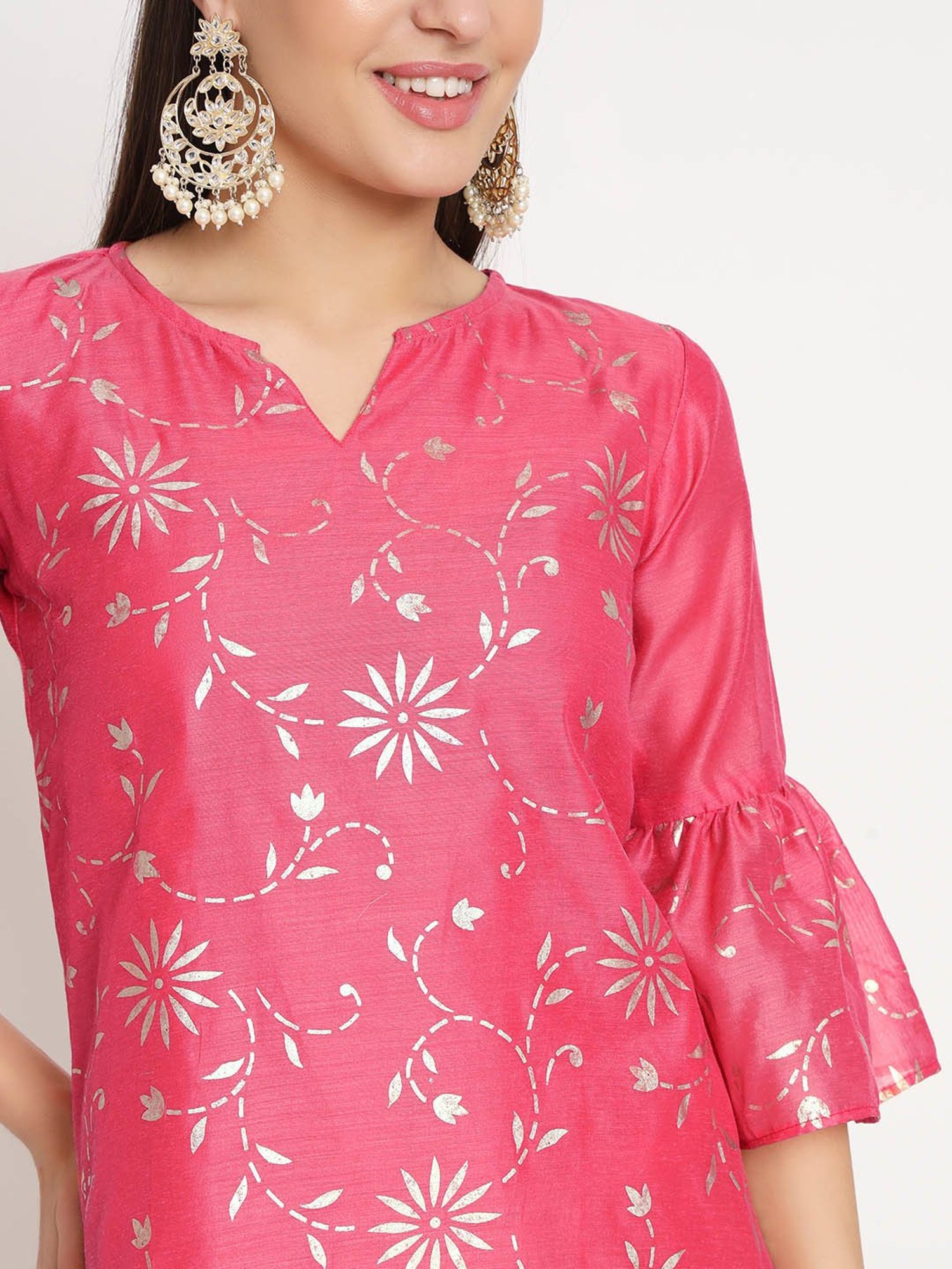 studiorasa Coral Chanderi Floral Print Straight Kurti