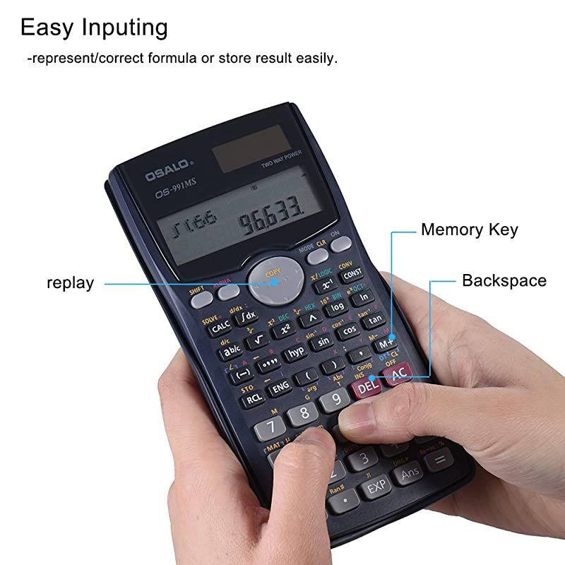 Scientific Calculator Counter 401 Functions Matrix Dot Vector Equation Calculate Solar and Battery Dual Powered 2 Line Display Business Office Middle High School Student SAT/AP Test Calculate