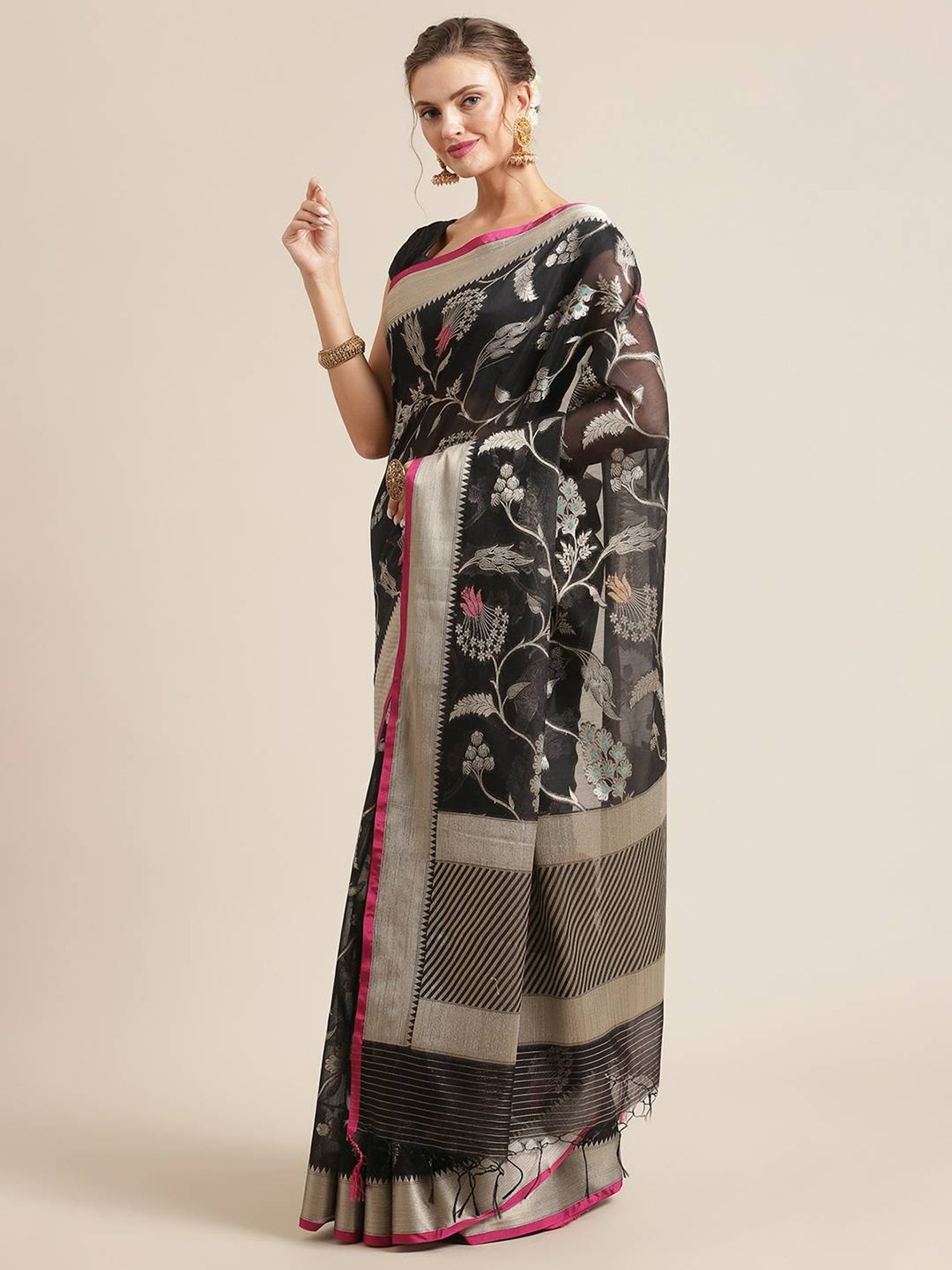 Banarasi Silk Works Black Woven Saree with Blouse