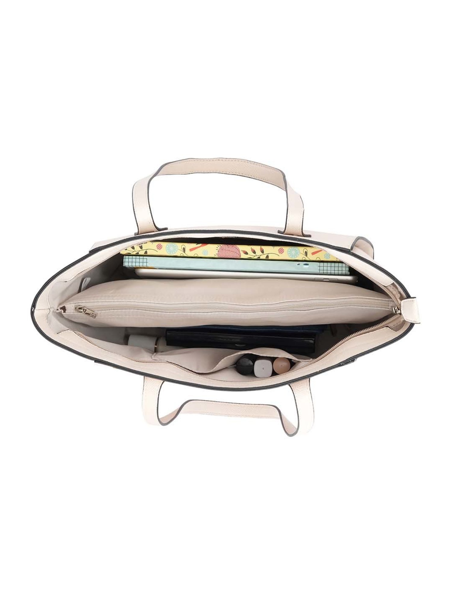 United Colors of Benetton Alize White Striped Tote Handbag