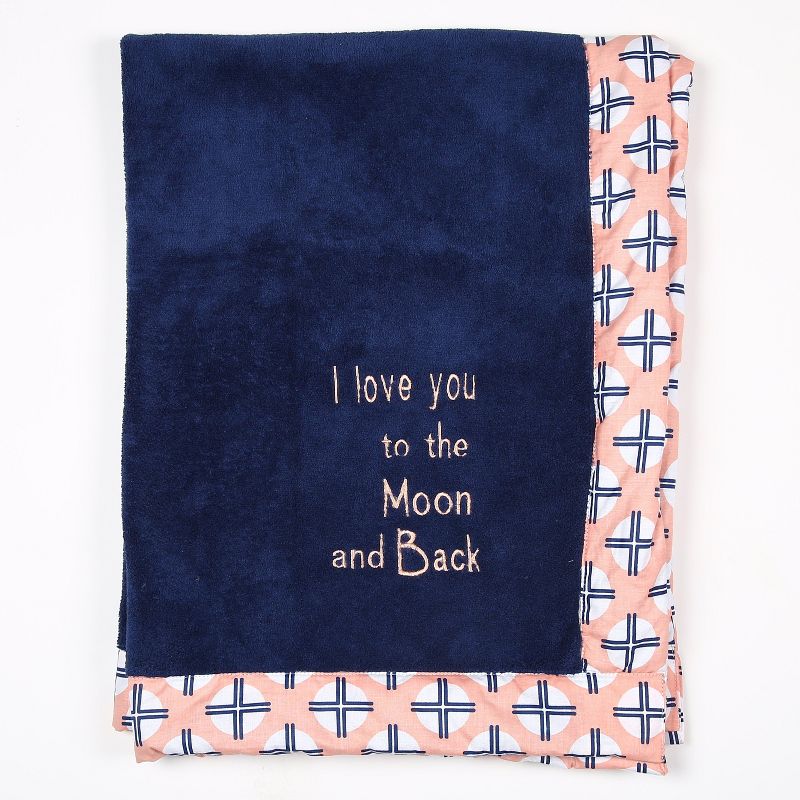 Bacati - Tribal Emma Coral/Navy Navy Love you to the Moon & Back Embroidered Blanket