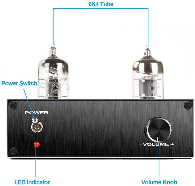 Vacuum Tube Preamp,Audio Vacuum Tube Preamplifier Mini Electronic Hi-Fi Stereo (6K4 Tube) with Treble & Bass Tone Control for Home Theater System ,with Power Adaptor