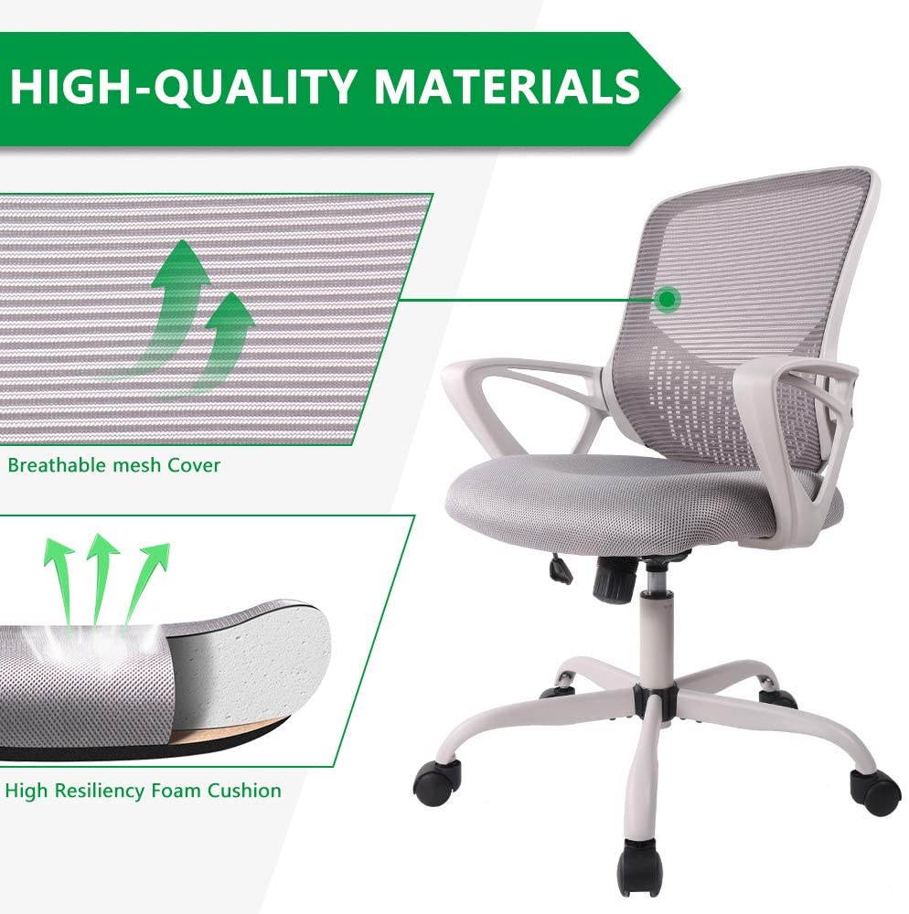 Ergonomic Office Chair with Lumbar Support, Height-adjustable Mesh Chair, Swivel Desk Chair with Armrests for Home Office, Grey
