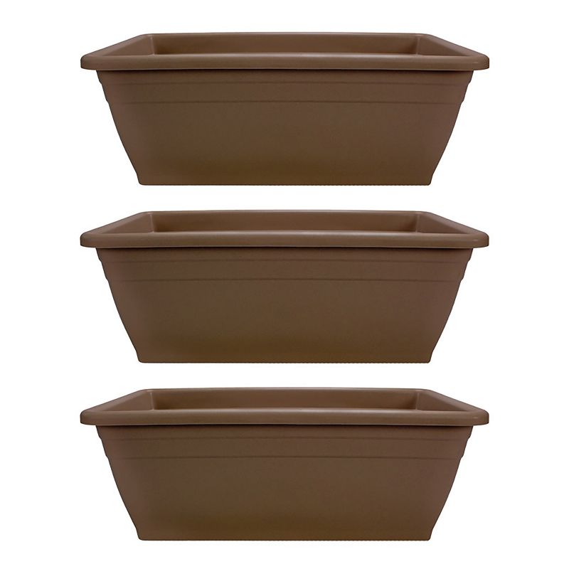 HC Companies 12-Inch Outdoor Plastic Deck Flower Planter Box, Chocolate (3 Pack)