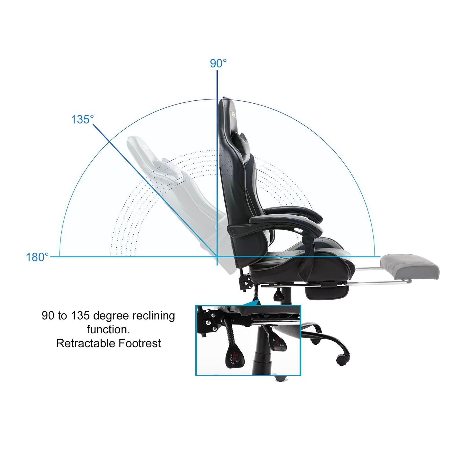 Goaic Gaming Chair PC Racing Game Chair Ergonomic 135&deg; Adjustable Reclining Office Chair with Footrest, High Back Office Desk Computer Chair with Headrest and Lumbar Pillow Support (White/Red)