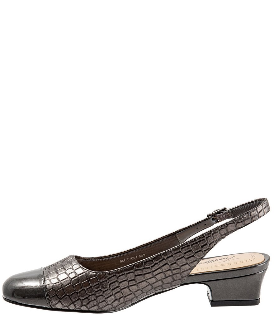 Trotters Dea Patent Croco Print Slingback Block Heel Pumps