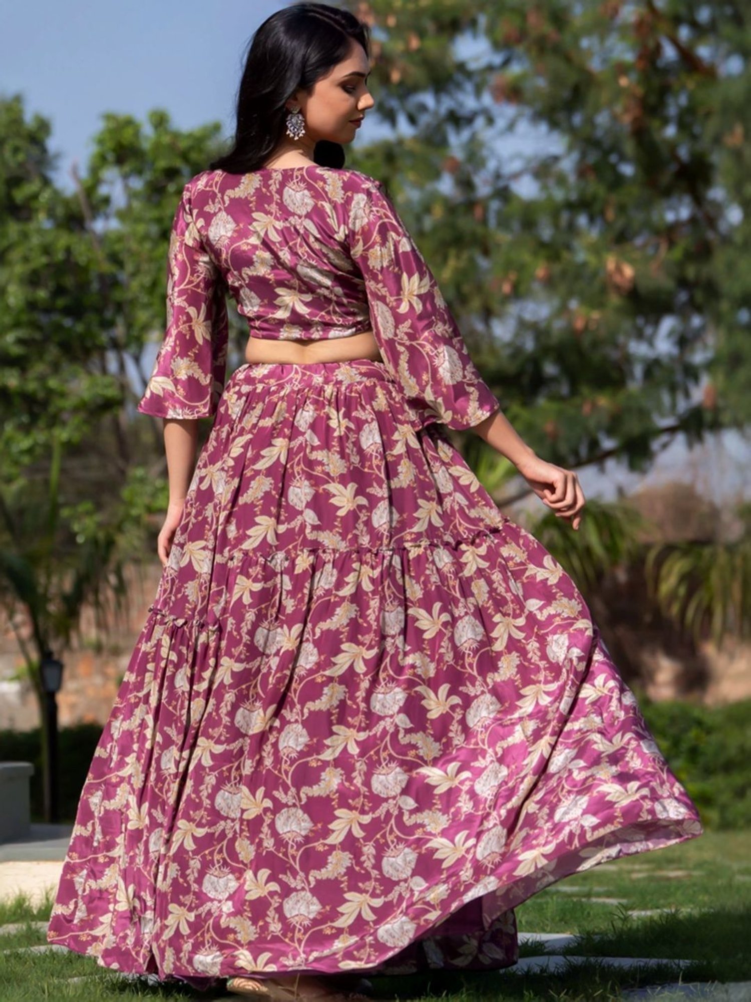 HOUSE OF JAMOTI Purple Printed Crop Top Skirt Set