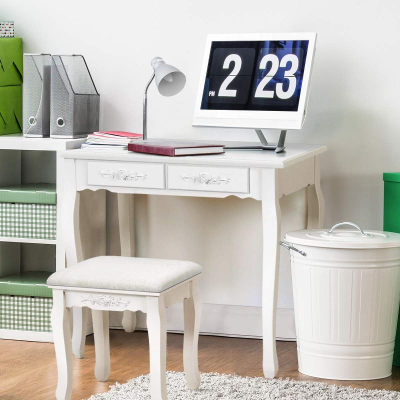 Costway White Vanity Jewelry Wooden Makeup Dressing Table Stool
