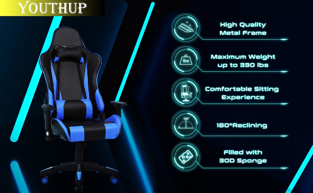 YOUTHUP Racing Style Gaming Chair Adjustable Ergonomic Computer Desk Chair,PU Leather Racing Reclining Swivel High Back Chair with Headrest and Lumbar Support,Pink