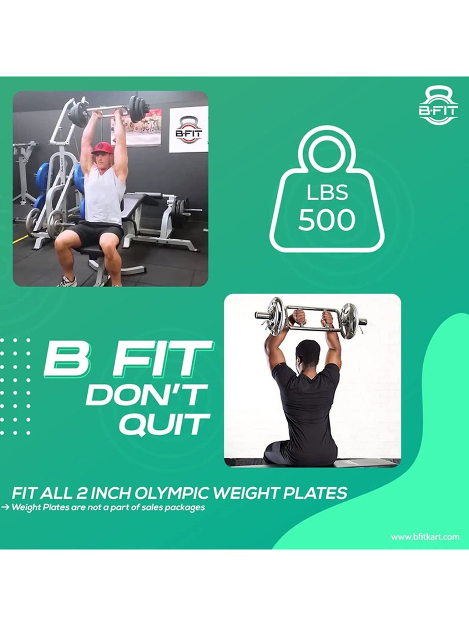 B Fit 50 mm Olympic Box Rod with Premium Collars Pair (Silver)