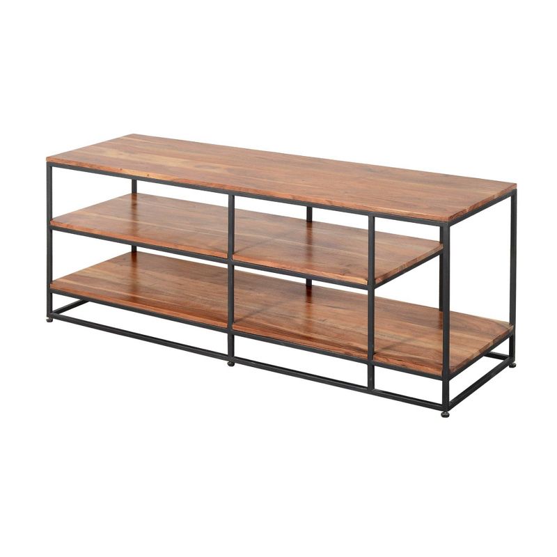3 Tier Metal Framed Entertainment Unit with Wooden Shelves Brown/Dark Gray - The Urban Port
