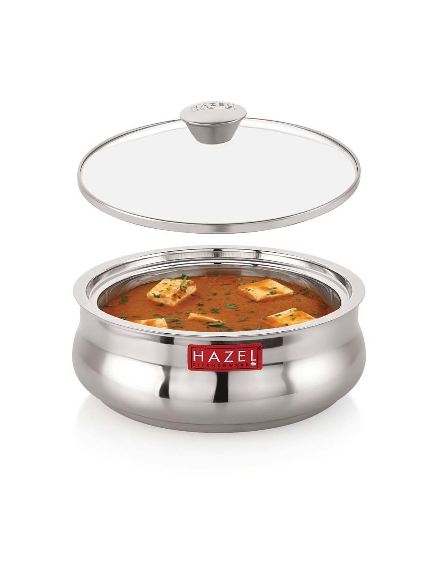 HAZEL Silver Stainless Steel Casserole With Glass Lid (2.5 L)
