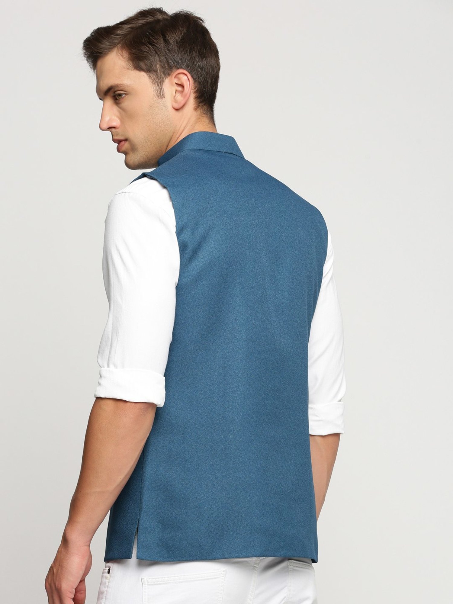 VASTRAMAY Teal Green Regular Fit Printed Nehru Jacket