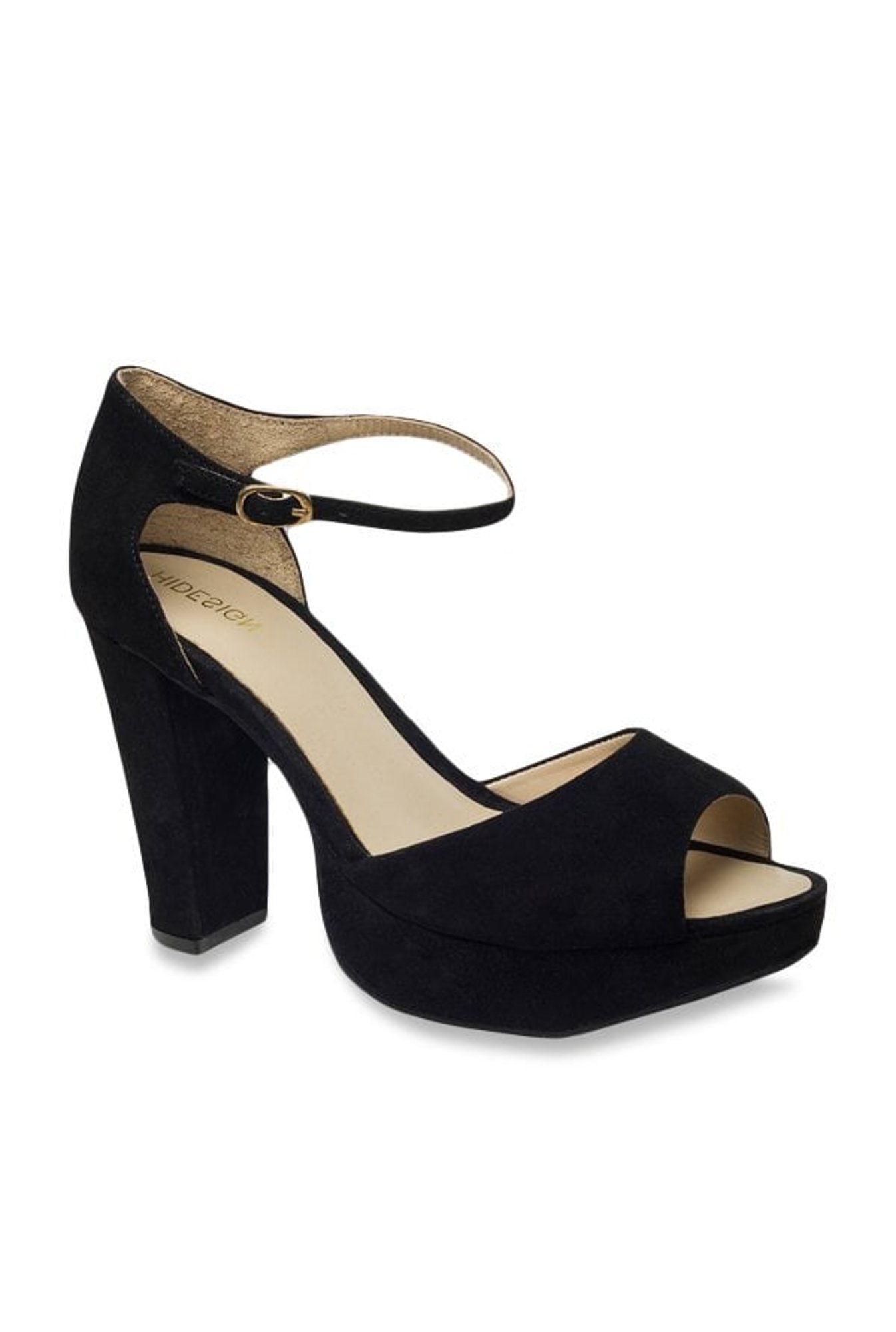 Hidesign Black Ankle Strap Peeptoe Sandals