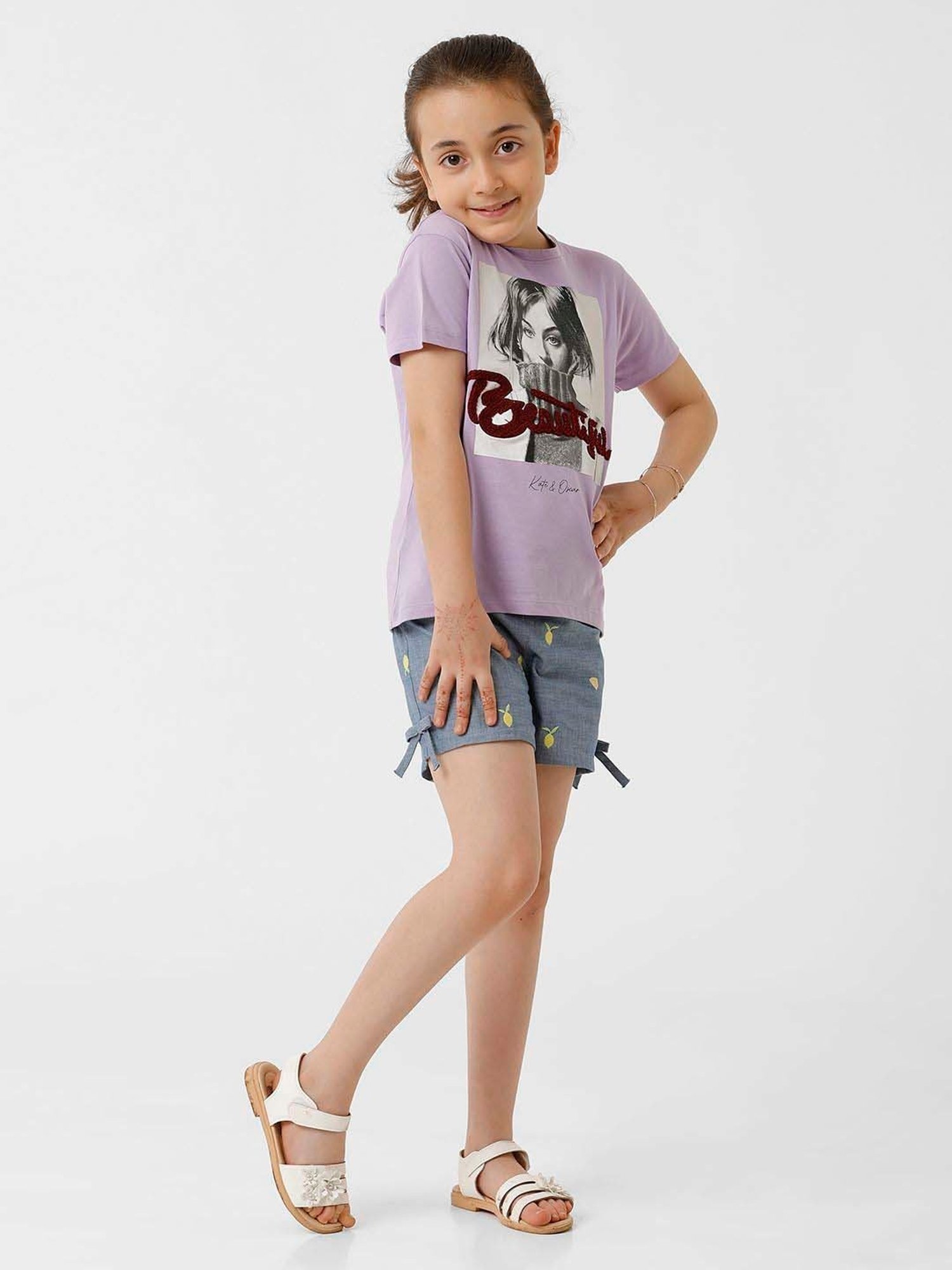 Kate & Oscar Kids Purple Cotton Printed T-Shirt