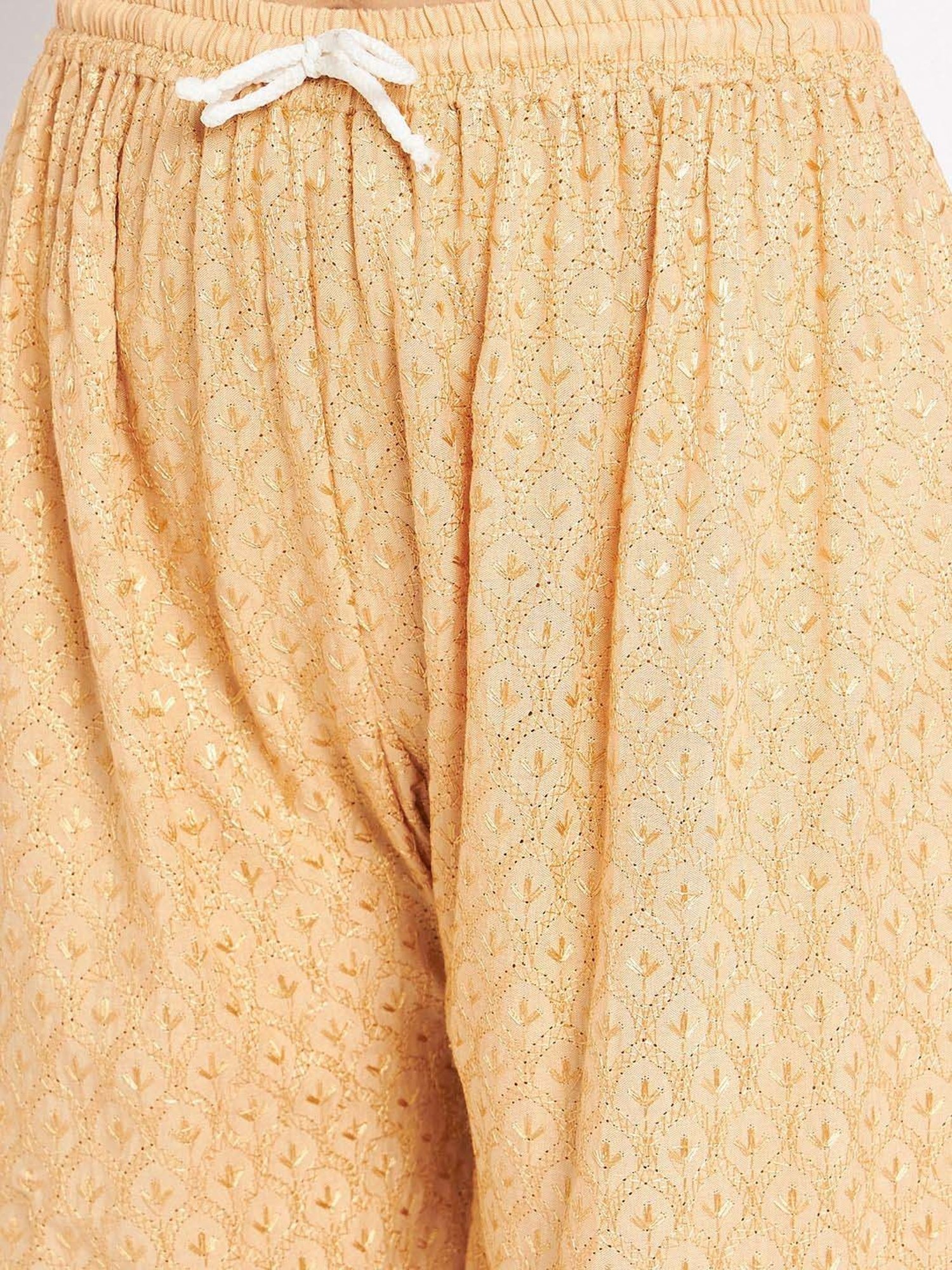 Castle Beige Embroidered Palazzos