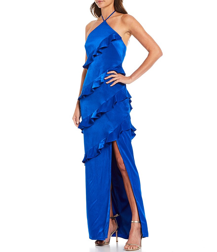 Aidan Aidan Mattox Halter Neck Asymmetrical Tier Gown