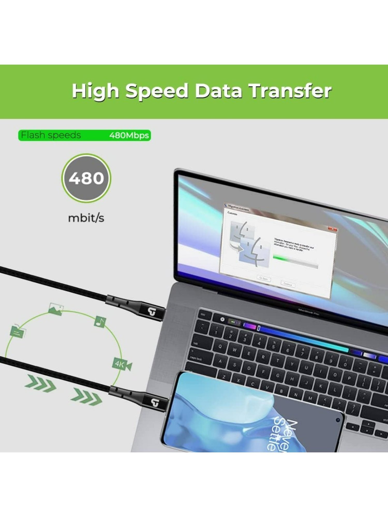 Moerdon SCB138 Fast Charging Data transfer Cable with LED indicator (Black)