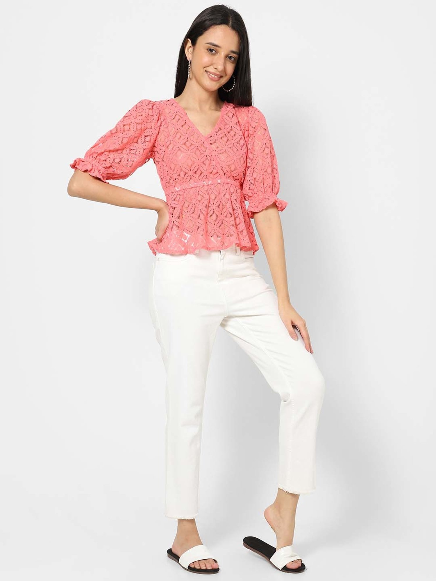VASTRADO Peach Lace Work Top