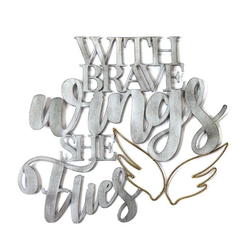 17.25" X 16" "With Brave Wings She Flies" Metal Word Art