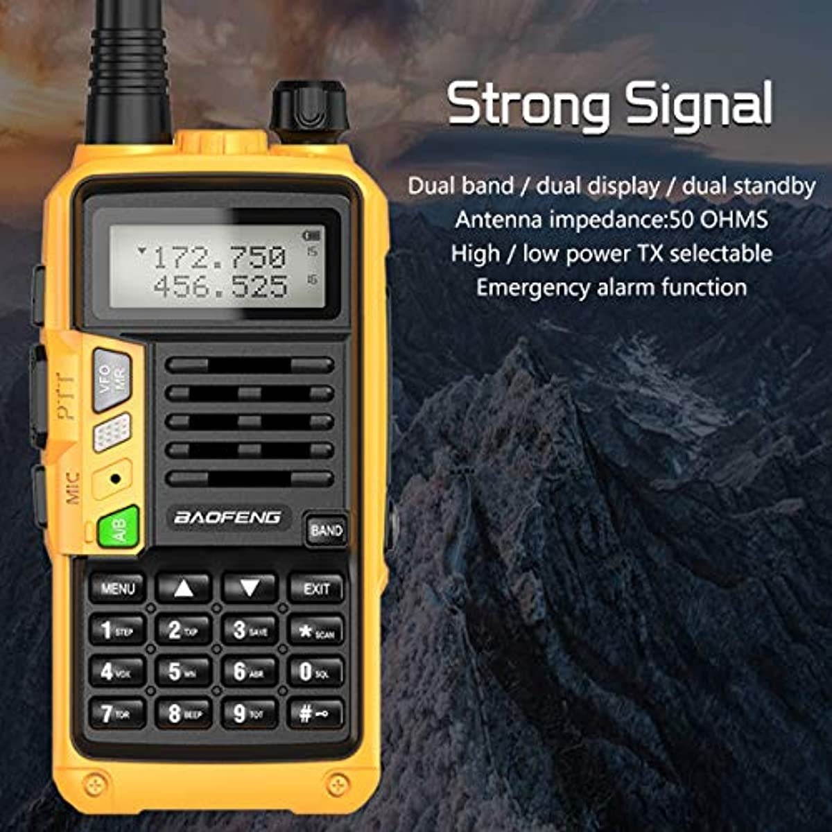 Baofeng S9PLUS Tri-Band Radio with 2200mAh Large Battery,Includes Antenna, 220 Antenna, Earpiece, and More Amateur (Ham) Two-Way Radio (Yellow)