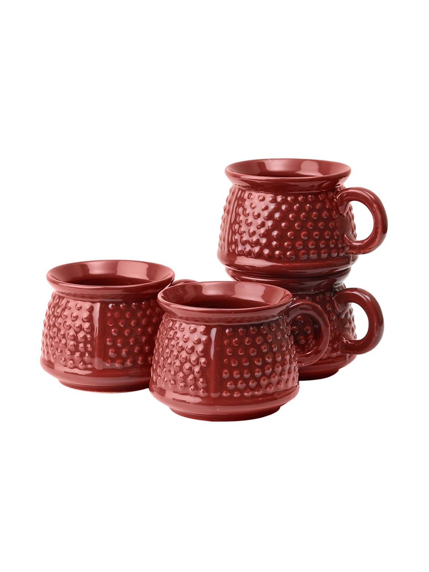 VarEesha Hand Crafted Studio Pottery Maroon Tea Cups (200 ml) - Set of 4