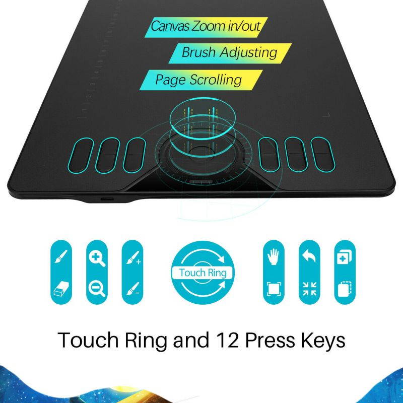 HUION HS610 Graphics Drawing Tablet Android Support 8192 Battery Free Stylus US