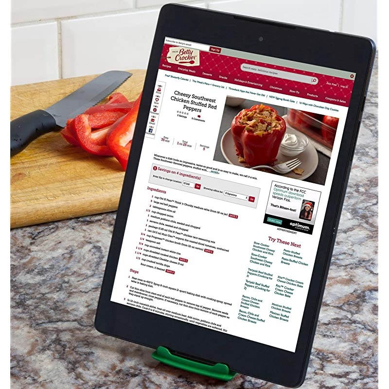 Holder Stand for Smartphones and Tablets, Keep Your Phone, Kindle, or iPad Convenient While Cooking - Original Kitchen Gadget Phone and Tablet Stand (Jade Green)