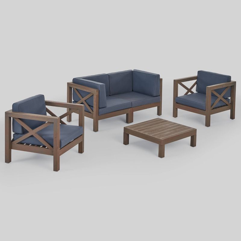 Breckenridge 4pc Seating Set Java Brown Fame Sunbrella Meredian Brick Red Fabric - La-Z-Boy