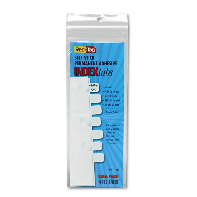 Redi-Tag Side-Mount Self-Stick Plastic Index Tabs 1 inch White 416/Pack 31010