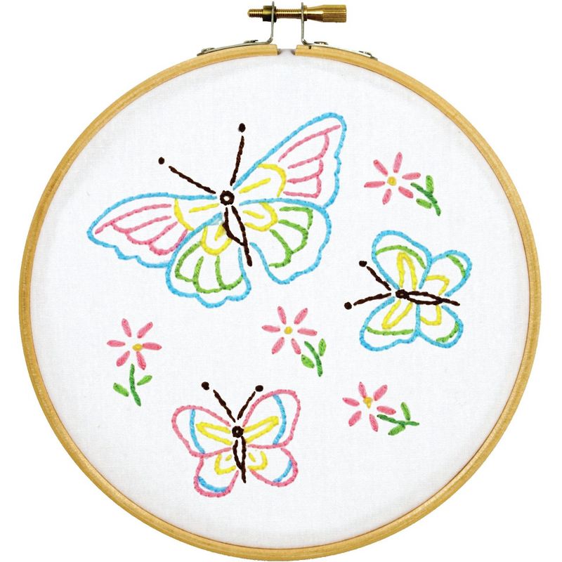 Jack Dempsey Stamped Hoop Kits 6"-Fluttering Butterflies