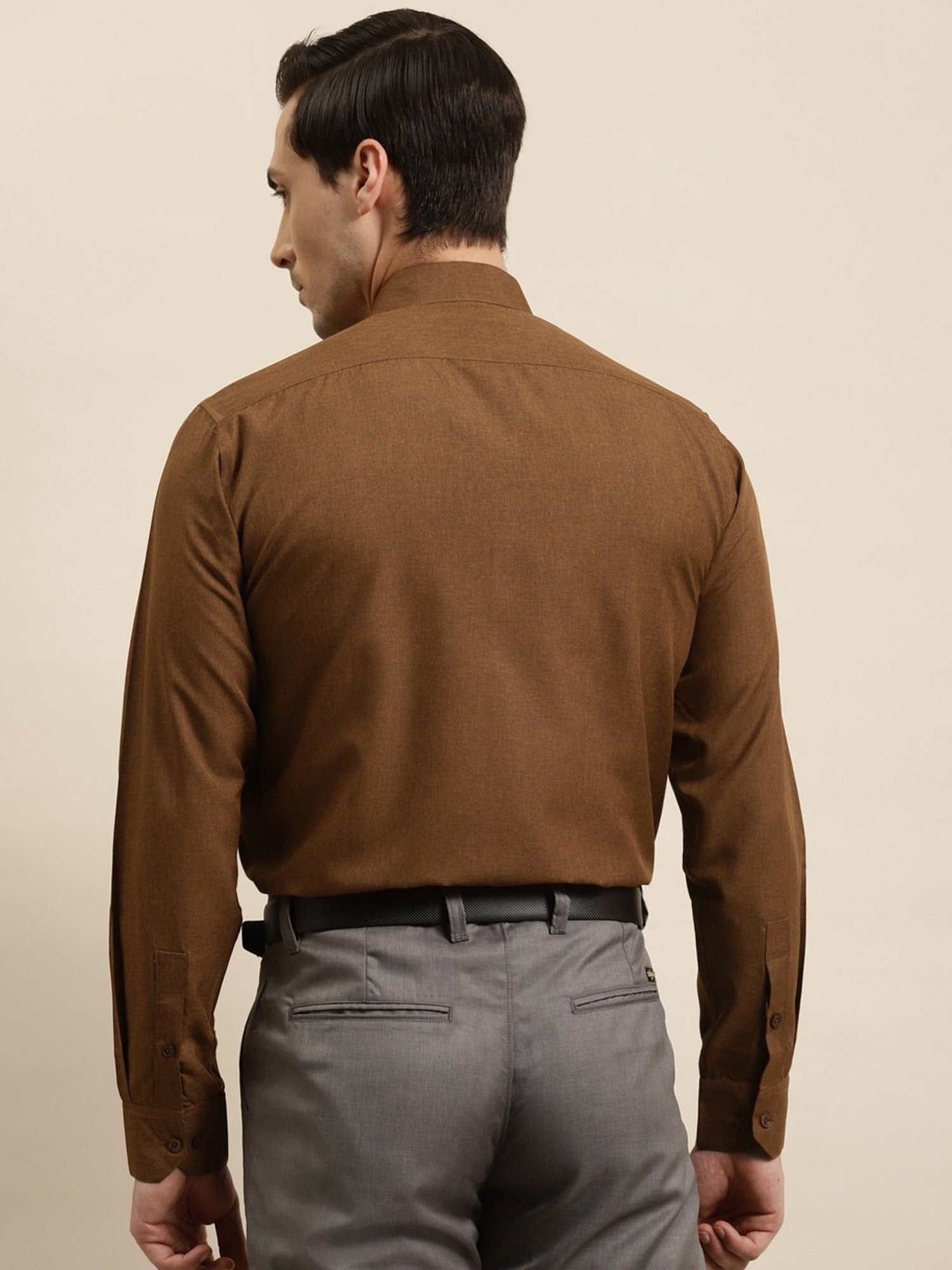 Sojanya Brown Cotton Regular Fit Self Pattern Shirt