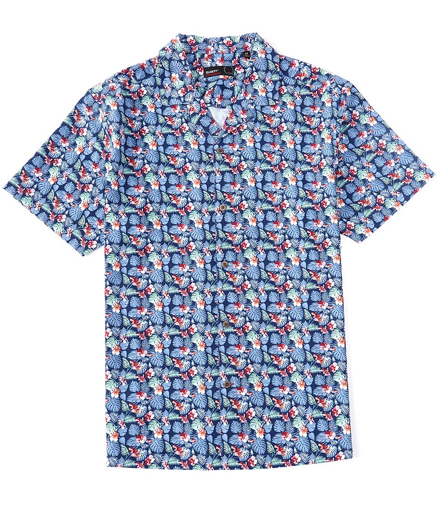 Quieti Non-Iron Tropical Print Performance Stretch Short-Sleeve Woven Camp Shirt
