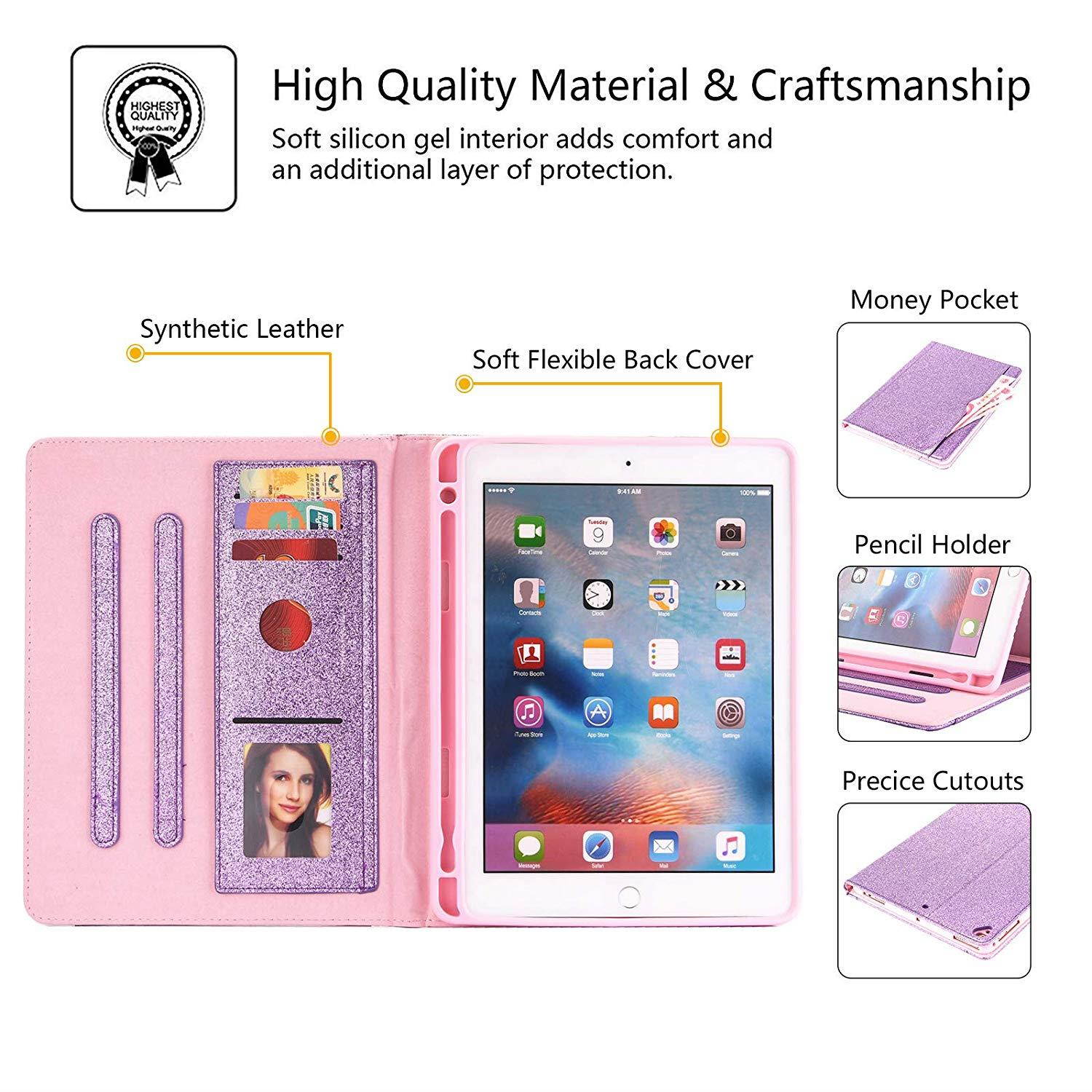 Casii iPad Air/iPad Air 2/iPad 9.7 Inch 2018 2017 Case,PU Leather Folio Stand Smart Premium Cover Case with Card Slots Wallet Pocket Auto Wake/Sleep for Apple iPad 5th/6th Gen/iPad Air 2/1,Purple