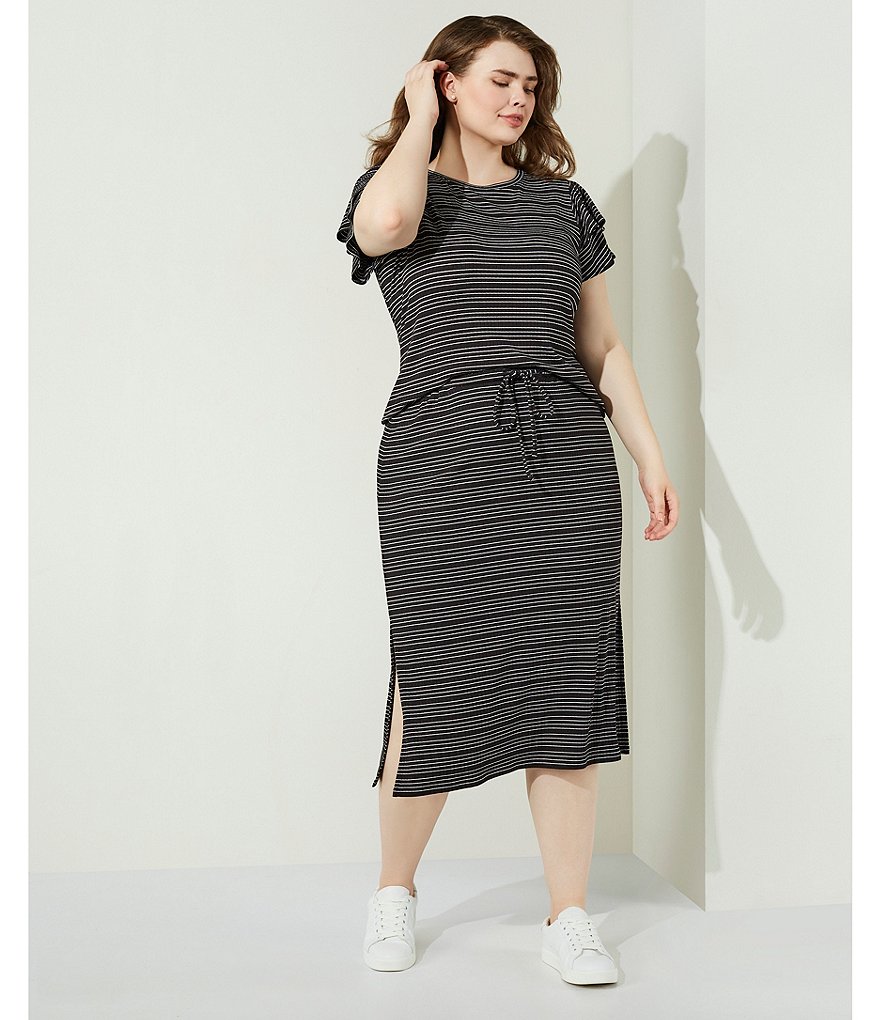 1. STATE Plus Size Striped Crew Neck Tiered Ruffle Short Sleeve Tee