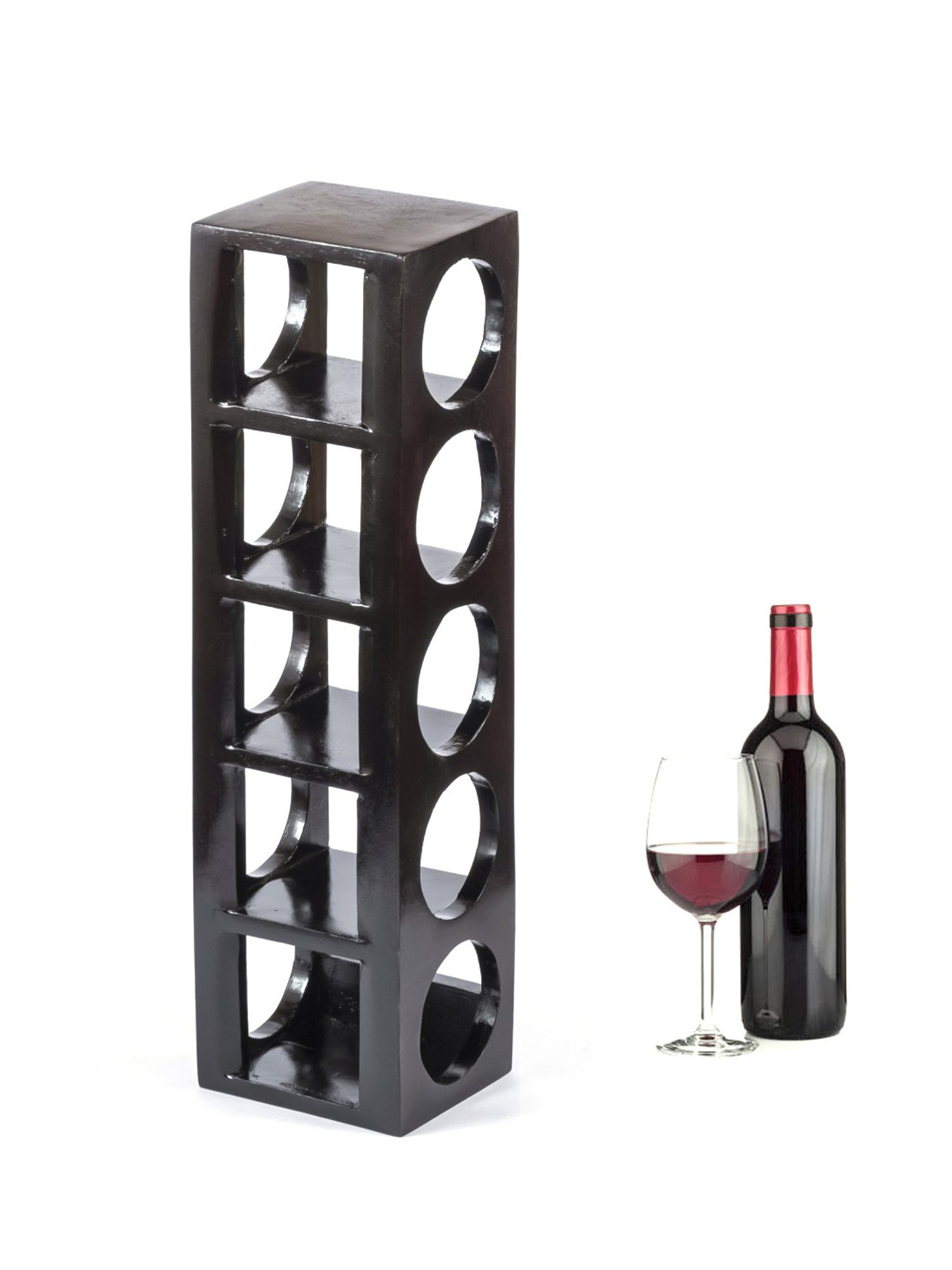 Ikiriya Kassel Solid Brown Wood Wine Rack Teak Finish