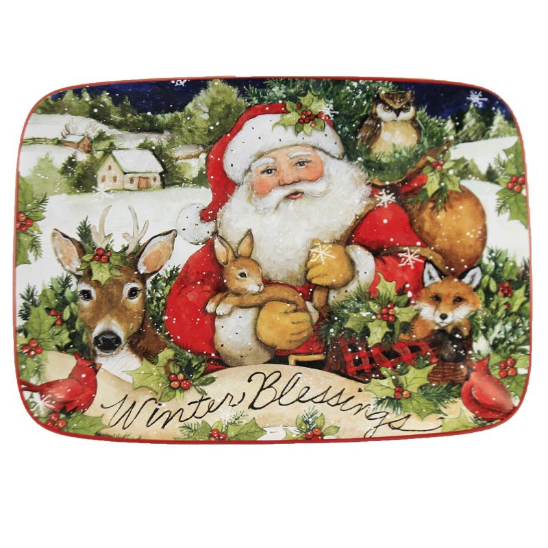 Tabletop 10.0" Magic Christmas Santa Platter Woodland Snowy Certified International  -  Serving Platters
