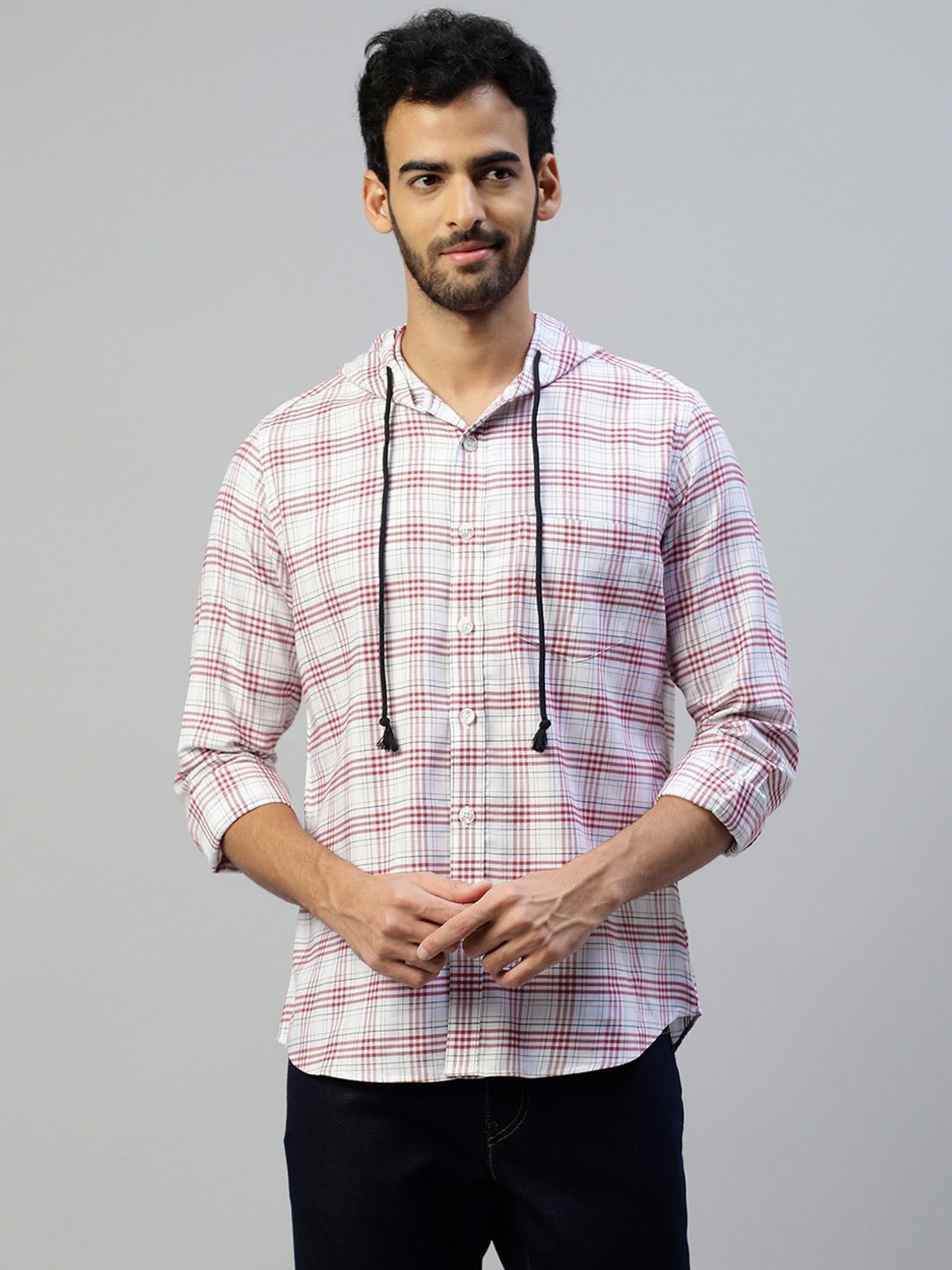 Don Vino Multicolor Regular Fit Check Cotton Hooded Shirt