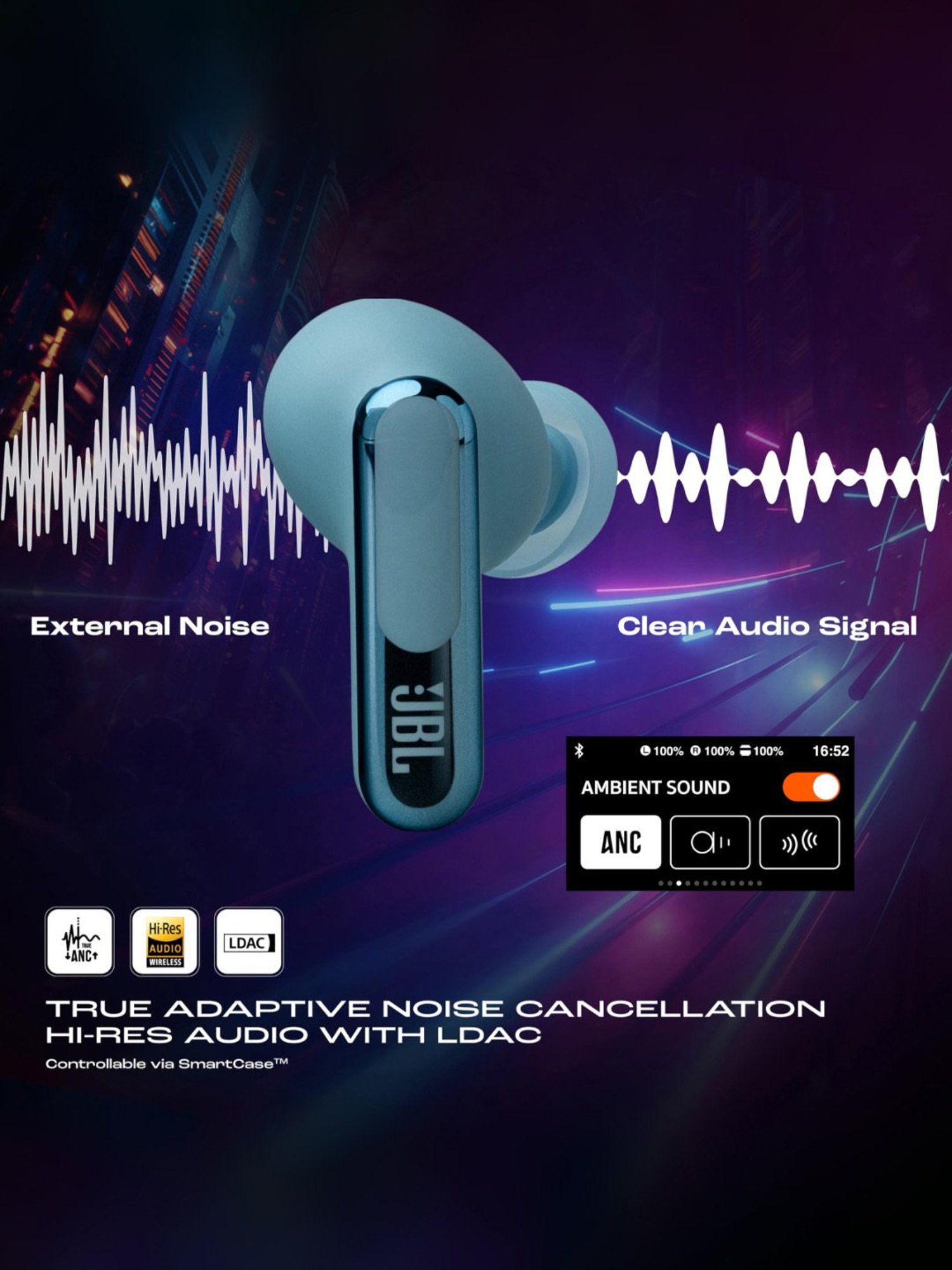 JBL Live Beam 3 In Ear Bluetooth Earbuds with Noise Cancelling & 48H Playtime (Blue, True Wireless)